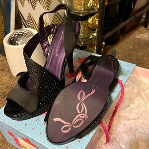 black rhinestone heels.